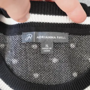 Adrianna Papell Womens XL Black White Polka Dot Short Sleeve Knit Sweater Top thumbnail 3