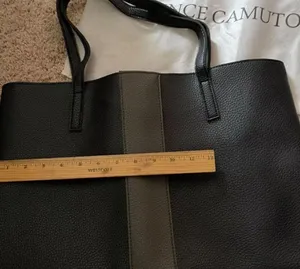 NEW Vince Camuto Luck Vegan Leather Tote Black & Gray Pebbled Bag Luxury Bag thumbnail 8
