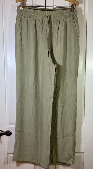Primark Cares Womens Sage Green Wide Leg Crinkle Textured Drawstring Pants M‎ thumbnail 1