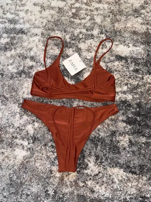 Zaful Rust Brown Scoop Bikini Top & Brief Set thumbnail 3
