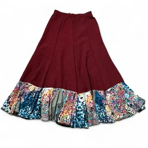 Bohemian Maxi Skirt Tiered Patchwork Ruffle Floral Print‎ Burgundy Boho Festival thumbnail 5