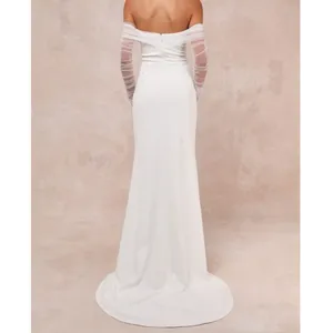 NEW Lulus Bridal Beautifully Beloved White Mesh Off-the-Shoulder Gown Maxi Dress thumbnail 4