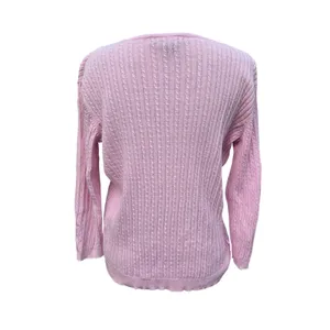 Lauren Ralph Lauren Women's Pink Cable Knit V Neck Sweater‎ 3/4 Sleeve Size S thumbnail 3