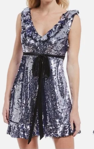 NWT Free People Siren Sequin V-Neck‎ Ruffle Mini Dress Size 8 thumbnail 1
