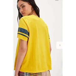 NWT‎ Free People Vintage Yellow Throwback Sports Tee M thumbnail 6