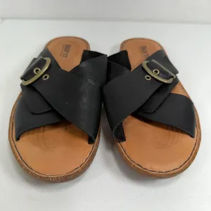 Born 8M Rio Slide Sandals Black Leather Buckle Crossover Strap Casual Boho Flats thumbnail 6