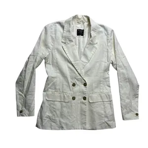 Abercrombie & Fitch Womens Linen Blend Double Breasted Blazer Cream‎ Small S thumbnail 1
