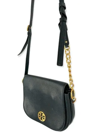 Tory Burch | One Size | Everly Black Pebbled Leather Flap Saddle Bag thumbnail 5