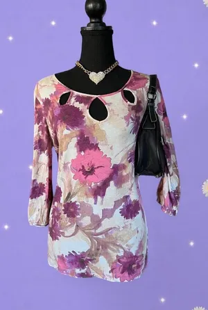 Vintage Y2K Ann Taylor Floral Cutout Coquette Boho Top size large 💜 thumbnail 1