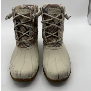 Sperry Saltwater Duck Boots Plaid Wool Women's 6 Cream Winter Rain Outdoor thumbnail 4