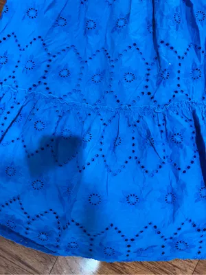 JENNIFER & GRACE blue eyelet 100% cotton skirt long smocked wst lined S thumbnail 2