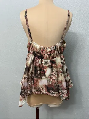Fairycore Floral Handkerchief-Hem Camisole Top - Brown Multicolor Size XL thumbnail 3