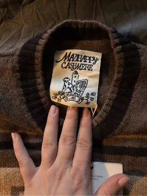 MADHAPPY Brown Striped Logo Crewneck Sweater thumbnail 4