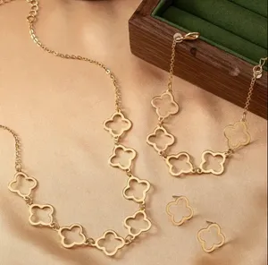 Boutique Clover Neckalce Bracelet Earring Set for Women 14K Gold Plated Stainless Steel thumbnail 3