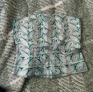 Green and silver paisley strapless top thumbnail 1