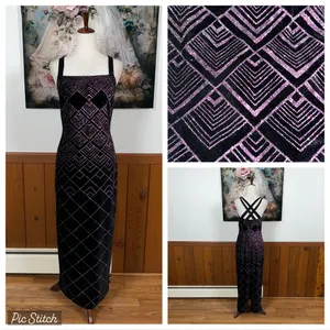 Beautiful Vintage 90s CDC Glitter Velvet Prom Gown! thumbnail 2