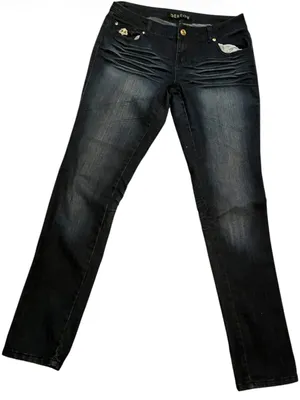 Vintage y2k early 2000s Skinny Jeans in Washed Black with Embroidered Pockets thumbnail 1