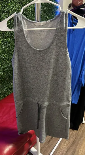 Harmony Balance Gray Sleeveless Drawstring Pocket Tank Dress thumbnail 1