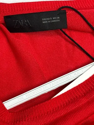 Zara Red Fine Knit Long Sleeve Crew Neck Sweater Size S NWT thumbnail 4