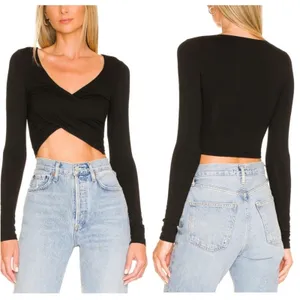 NEW Superdown Matilda Crop Wrap Long Sleeve Top in Black - Size XL thumbnail 2