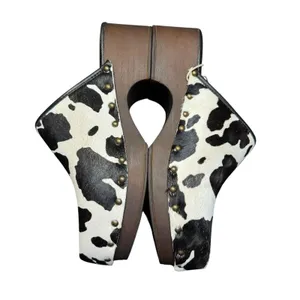 Verderosmarino Shoes Womens Size 7.5 Black Cow Print Leather Wedge‎ Mules thumbnail 5