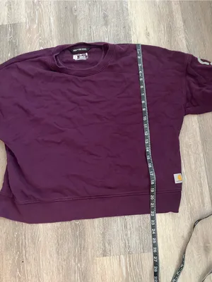 Carhartt Tencel Sweatshirt Womens Large Burgundy Loose Fit Cropped Sleeve Logo thumbnail 12