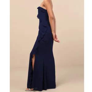 NEW Lulus Excellent Sensation Navy Strapless Ruffled Mermaid Maxi Dress Medium thumbnail 2