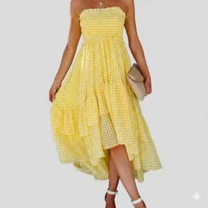Anthropologie Yellow Gingham Dress Medium Low Coquette Cottagecore Boho Ruffle thumbnail 4