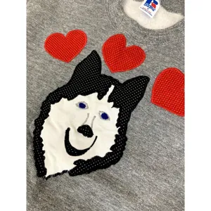 Vintage Russell Athletic Womens Small Sweatshirt Husky Dog‎ Gray 90s USA Hearts thumbnail 2