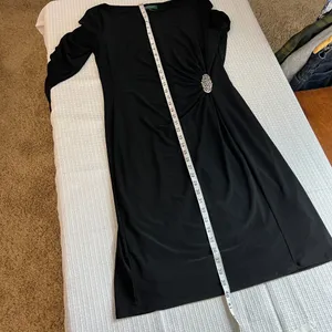 Lauren Ralph Lauren Dress 14 Black Sheath Ruched Broach Long‎ Sleeve Flattering thumbnail 7