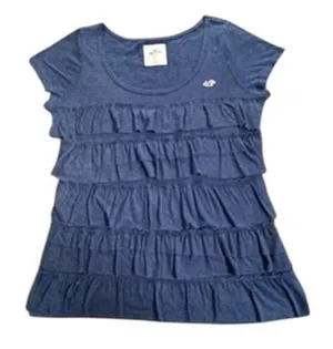 Hollister Y2K women's juniors L blue ruffle tier short sleeve‎ babydoll top VTG thumbnail 1