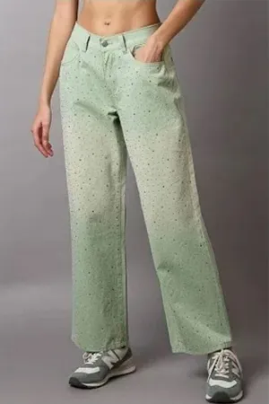 POL Embellishments Gradient Wide Leg Pants Jeans L Green thumbnail 1