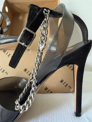 Mix No.6 Black Chain & Suede Ankle Strap Heels thumbnail 2