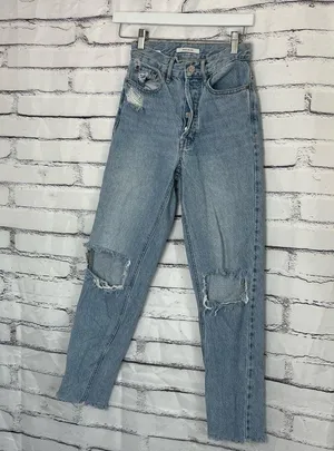 PacSun Ultra High Rise Slim Fit Jeans Light Wash Button Fly Size 23 Distressed thumbnail 8