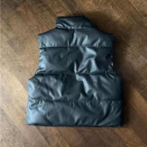 Zara faux leather black high neck puffer zip up vest XS thumbnail 6