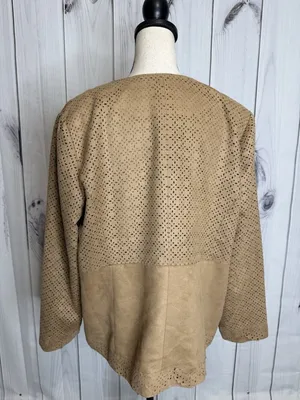 Chicos Jacket Womens Sz 3 XL Tan Leather Suede Full Zip Jacket Laser Cut thumbnail 5