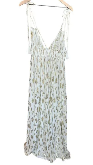 Altar'd State Vanessa Maxi Dress White & Metallic Gold Grecian Goddess Dress, M thumbnail 3