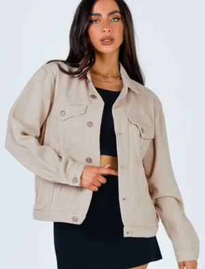 Princess Polly Khaki Denim Jacket thumbnail 1