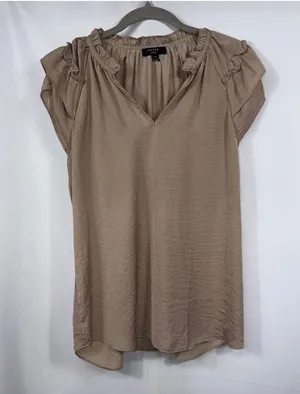Haver London Taupe Ruffle Sleeve Blouse M thumbnail 1