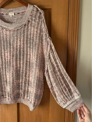 NWOT POL Open Knit Balloon Sleeve Oversized Sweater in Rose Women’s Small thumbnail 3