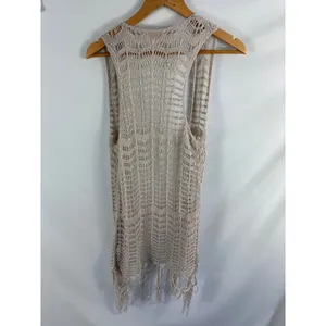 Mossimo Crochet Knit Boho Festival Longline Cardigan Vest Size XS thumbnail 4
