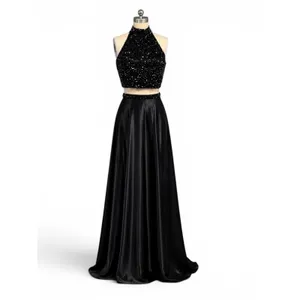 NWT Sherri Hill 11330 Black Two Piece Halter High Slit Prom Gown Dress Sz 6 $498 thumbnail 3