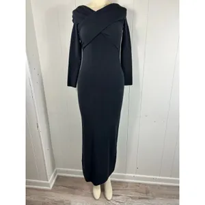 Abercrombie & Fitch Black Off Shoulder Sweater Dress NWT Midi Bodycon Elegant XS thumbnail 3