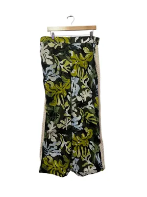 Leaf Print Crochet Trim Wide Leg Pants Green Size XL thumbnail 3