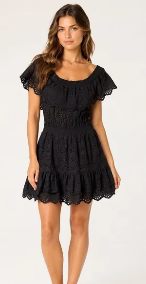 LoveShackFancy Elizabeth Dress Black Mini thumbnail 1