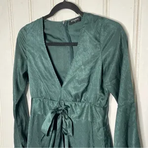 Storia Emerald Green Jacquard V-Neck Ruffle Mini Dress Small 857 thumbnail 10