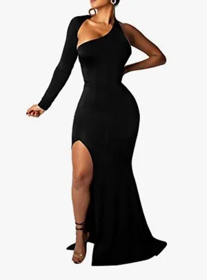 NEW Black Elegant Formal One Shoulder Evening Maxi Dress XL thumbnail 3
