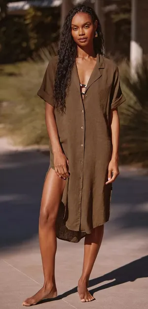 Anthropologie The Lucia Sheer Midi Dress Linen Olive Green XS NWT thumbnail 1