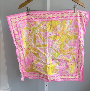 Lilly Pulitzer Pink Yellow Green Abstract Print Scarf thumbnail 1