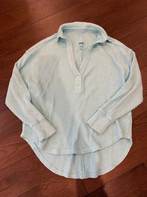aerie Blue/Teal Waffle Henley Pullover Size XS - C72-011 thumbnail 1